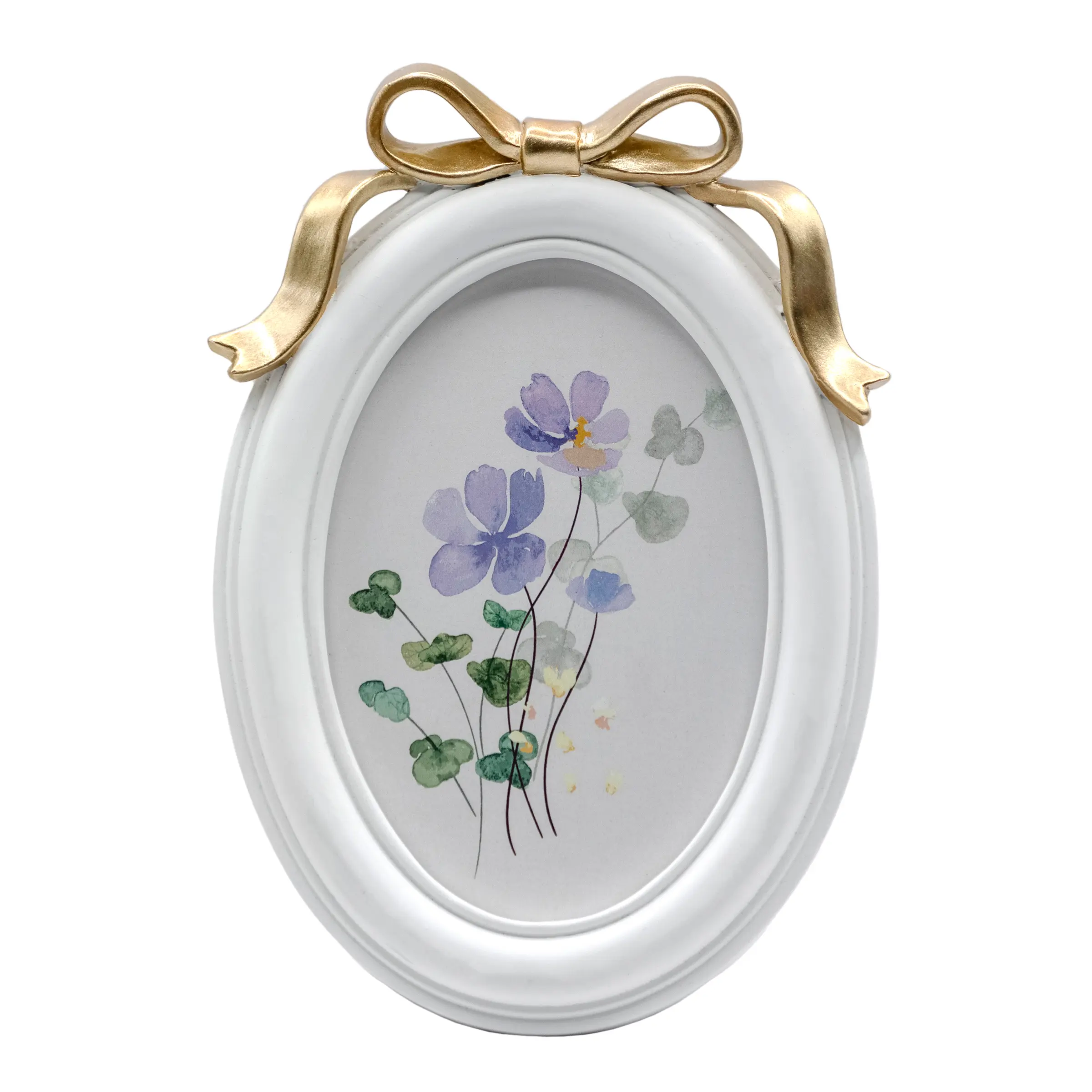 5x7 White Oval Picture Frame with Gold Bow Accent
