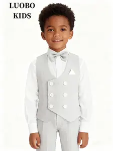 【LUOBOKIDS】Boys Formal Vest Set for Christmas Wedding Church Ceremony, Preppy Style Slim Fit Woven Fabric, Spring & Fall Kids Clothing Gift
