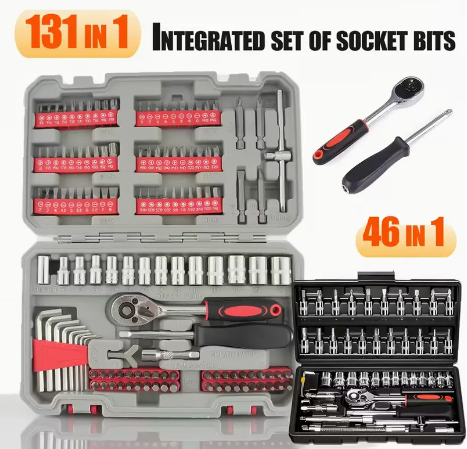 131pcs Home Repair Tool Set - General Home/Auto Repair Hand Tool Set, Toolbox Storage Case with Driver Handle Socket Wrench Hex Keys Screwdriver Bits - Perfect for Homeowner, DIY, Handyman
