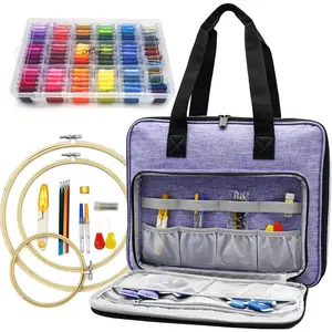 Full Range Embroidery and  Stitch Starter Kit with  Storage Organizer Bag, Includes 99 DMC Coded  Threads, 9 Metallic Floss, 3 Hoops, ,  +  ()