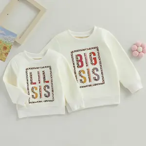 Toddler Girls Sweatshirts Long Sleeves Crew Neck Leopard Lettering Loose Pullover Autumn Tops
