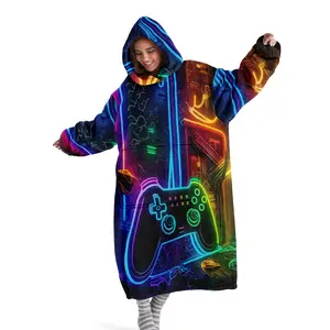 Hoodie Blanket, Wearable Blanket, Hooded Blanket Wearable Digital Print Flannel, Lightweight Throw Blanket, Soft Cozy Blanket, Soft Warm Throw for Sofa Home Leisure Air Conditioning Nap Office Bed Camping Travel Gift