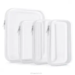 4 PCS, Double Zippered Hard Pouch, Transparent Storage Bag, Includes 3 Different Sizes, Toy Storage, Stationery Supplies, Hard Plastic, Pencil Case, Clay Organiser, Clear Hard-shell Zip Case, Portable Make-up Bag, Office SuppliesCCFemmeFable30