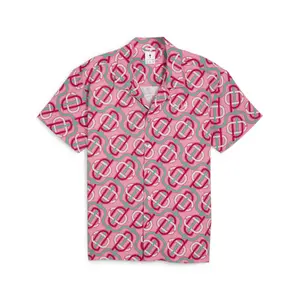 PUMA Mens X Palm Tree Crew Graphic Short Sleeve Button Up Shirt Casual Tops Casual - Pink