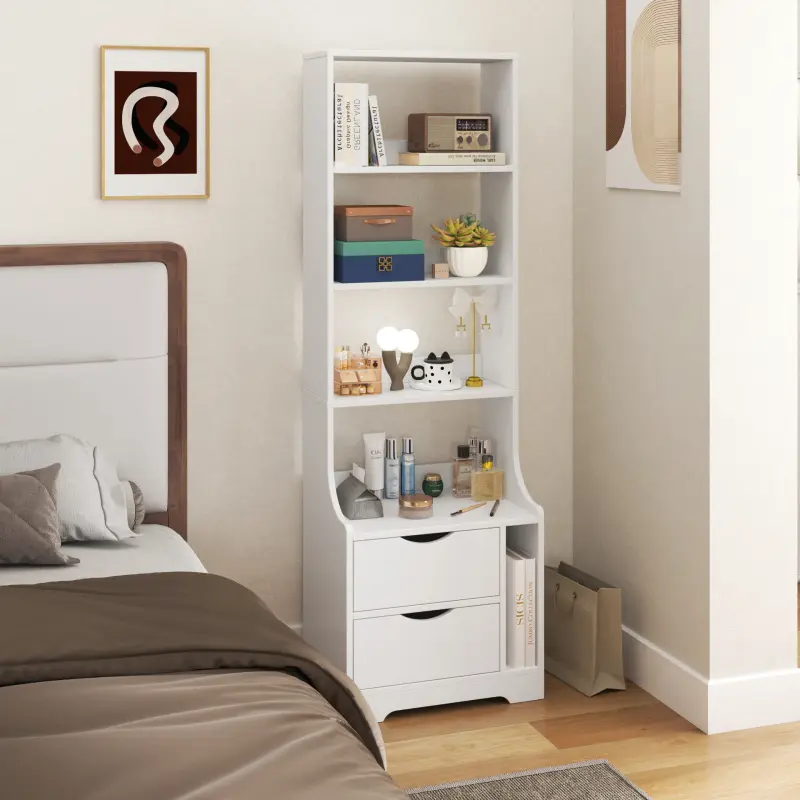 Bellemave Modern Bedroom Nightstand - 2-Drawer, Melamine Finish, Flat Top, Bookshelf, Space-Saving Foldable Indoor Furniture, 18.70 x 13.39 x 58.11 inches Bedroom Dresser Table Organizer Bedside Table