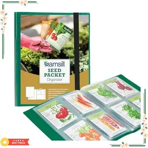 Samsill Seed Packet Organizer, 4 Pocket Reusable Garden Seed Storage Protector, 3.5" x 5" Clear Pocket Sleeves, Garden Planner Packet, 32 Pockets, Holds Up to 64 Packets, Green