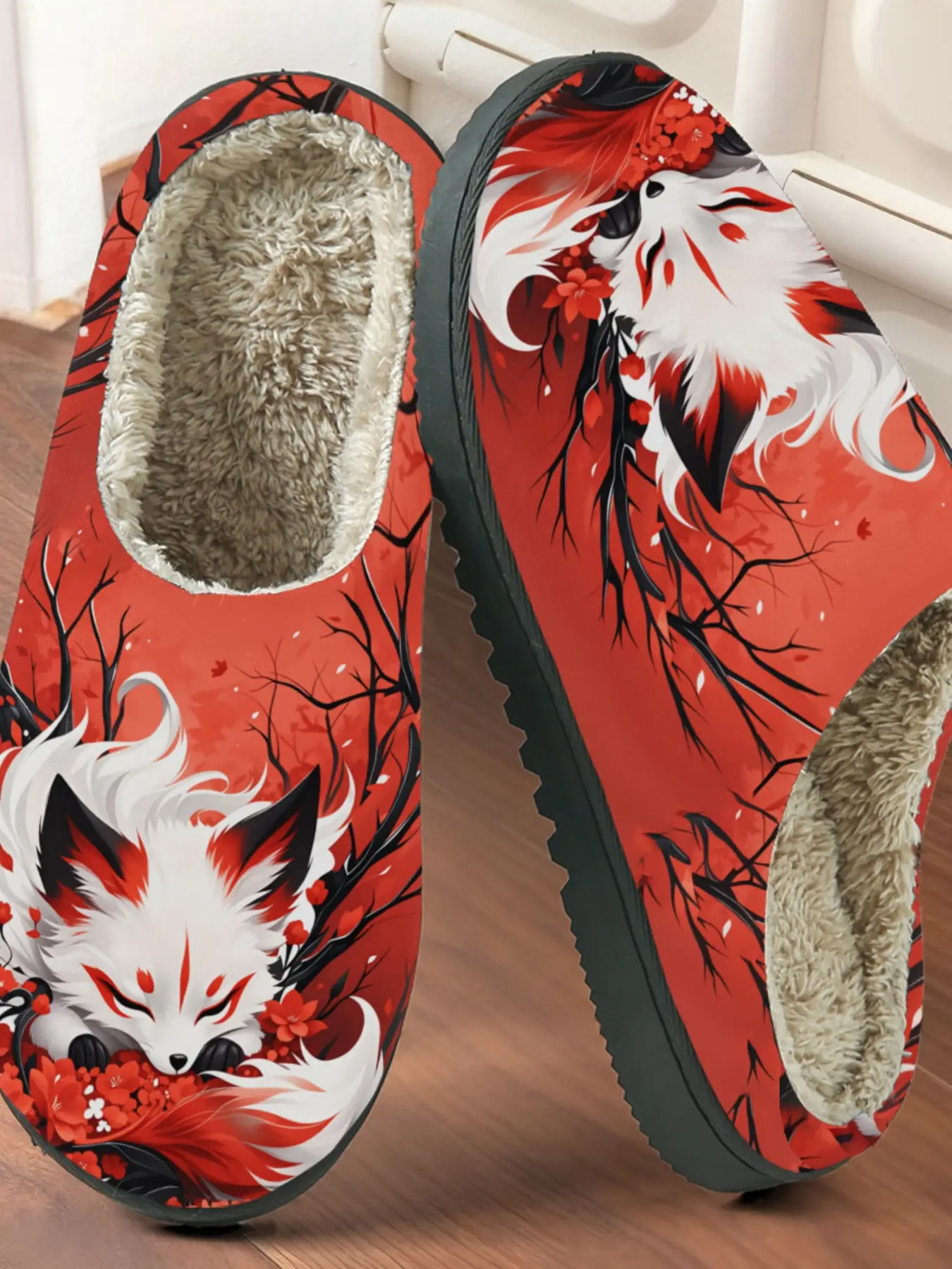Maple Fox Wind Cure Cotton Slippers, Plush Lined Anti-Slip Thick Sole, Home Wind Cure Enthusiast Fall Winter Warm Shoes