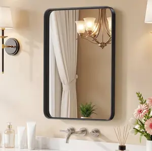 Shatterproof Bathroom Wall Mirror –30" x 40" Vanity Mirror with Rectangular Metal Frame, Anti-Fog, Black, Gift for Mother's Day