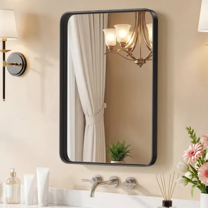 Shatterproof Bathroom Wall Mirror –30" x 40" Vanity Mirror with Rectangular Metal Frame, Anti-Fog, Black, Gift for Mother's Day