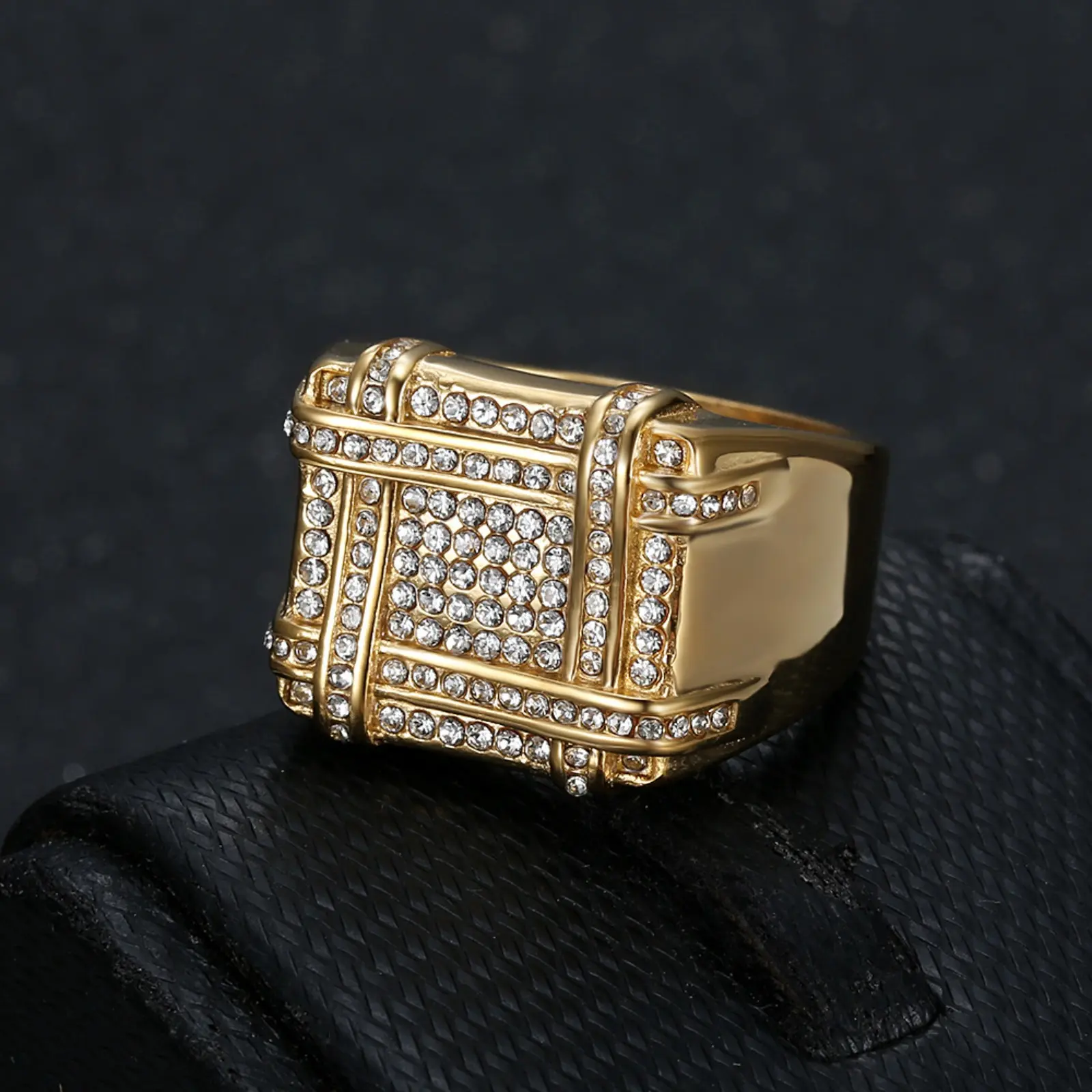 Men's Pave Ring, Modern Minimalist Stainless Steel Band with Geometric Zircon Inlay, Light-Luxury Jewelry for Daily Wear & Banquets, Pave Engagement Ring, Stainless Steel Rings