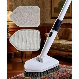 Extendable Bath Brush with Long Handle - Non Scratch Cleaning Brush for Shower Tub Tile - 58" Durable Scrubber for Bathroom Kitchen Wall - Reusable Gray Bath Scrubber with Ergonomic Grip