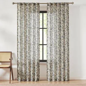 37"x84" Lush Decor Lillian Block Print Linen Textured Window Curtain Panels Blue/Sage Pair