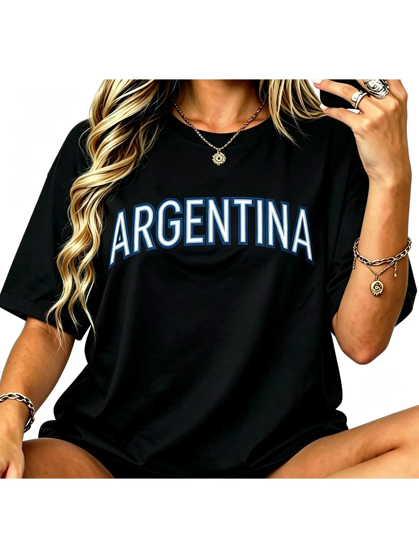Vintage Argentina Letter Print Cotton T-shirt Women Casual Short Sleeve Tee Trendy Argentina Flag Color Graphic Top Summer Basic Oversized T-shirt for Travel Vacation Outfit Gift for Argentina Lover