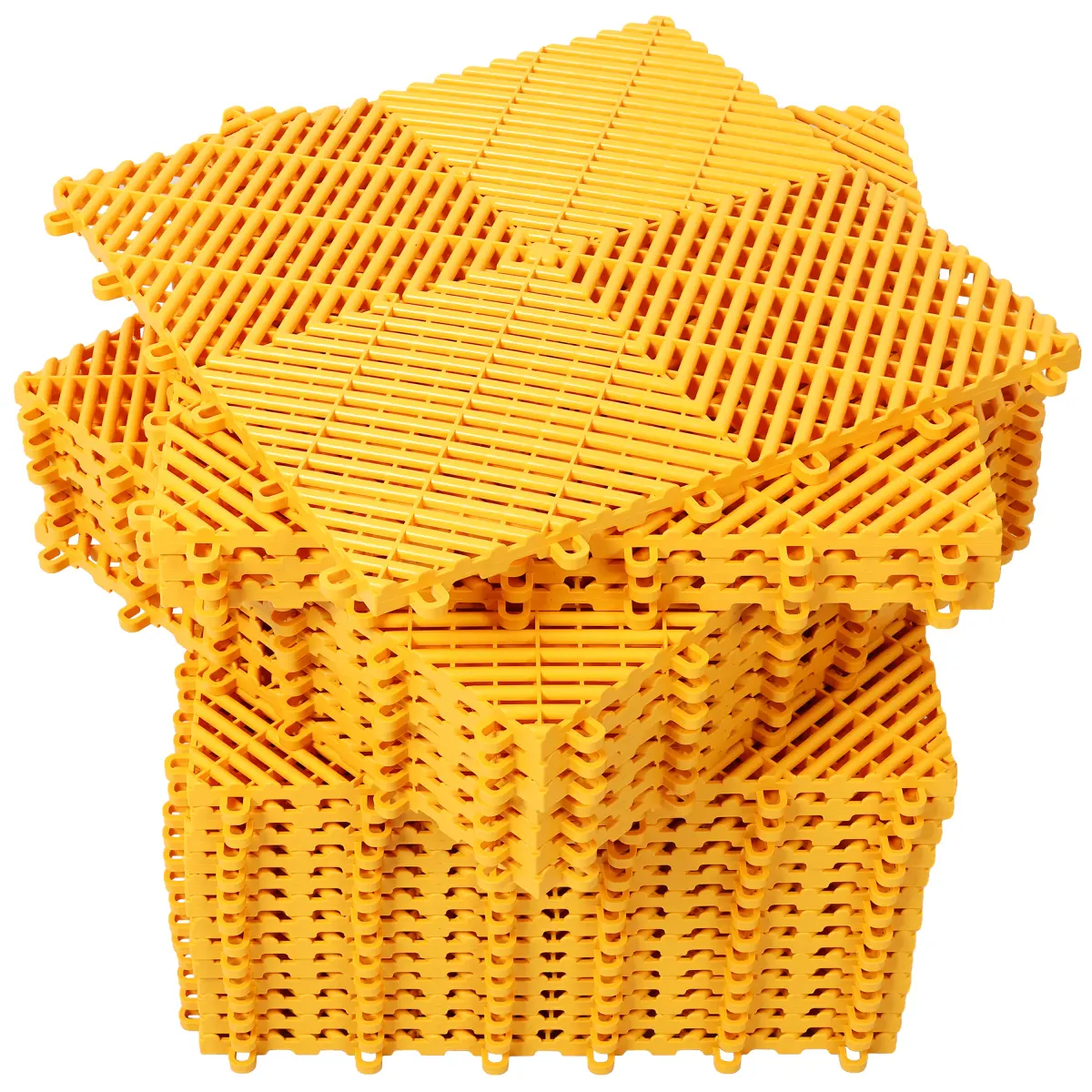 15.6*15.6*0.6 Inch Yellow High‑Impact Polypropylene Interlocking Garage Floor Tiles, 25‑Pack Non‑Slip Drainage Snap‑Together Plastic Floor Mats, Tool‑Free Installation for Garage Garden Kitchen Outdoor Use