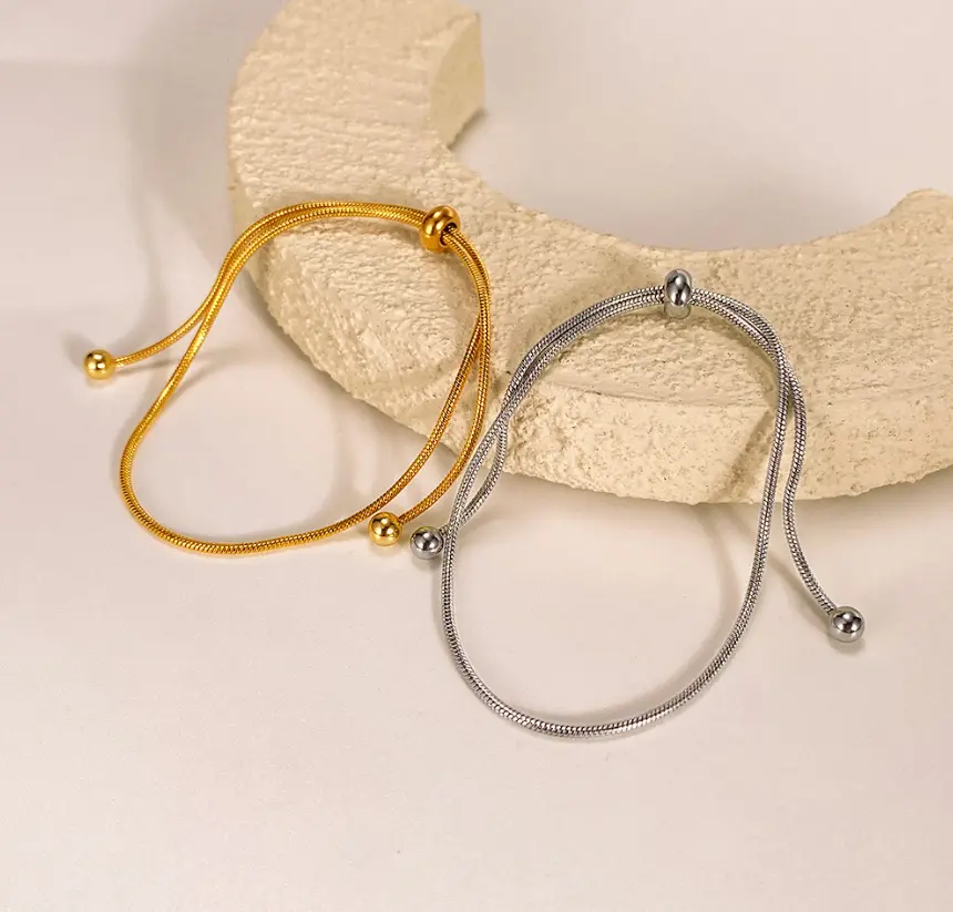 Women's Titanium Steel Adjustable Sliding Knot Bracelet, Hypoallergenic Viral Stacking Jewelry, Everyday Wear Anniversary Gift for Her #TikTokMadeMeBuyIt, Yes, Stainless Steel, Geometric, Daily, Casual, 5G