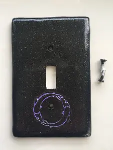 Pisces the fish light switch plate cover for single toggle switch plate cover, black with glitter metallic blue custom colors available