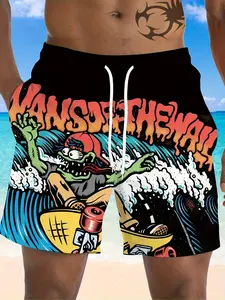 Men's Skateboard Pattern Shorts - Full Print, Inspired Logo Design, Green Goblin and Skateboard Art - Breathable Drawstring Waist Casual Sports Shorts, Suitable for Skateboarding, Streetwear, Beach - Machine Washable Skateboard Style Shorts, Men's Shorts,