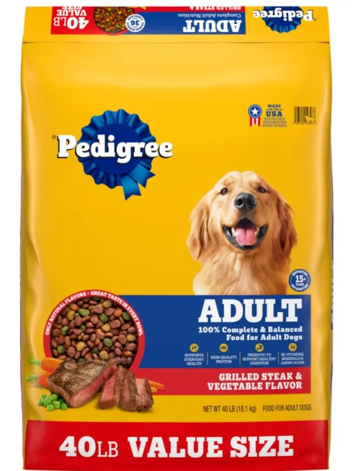 Pedigree Complete Nutrition Dry Dog Food for Adult Dogs - Steak & Vegetable Flavor, 40 lb Bag