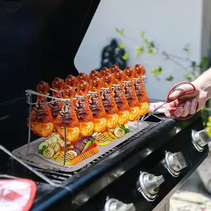 Foldable Stainless Steel Chicken Wing Grill Rack, Food Grade Material, Integrated Oil Tray, Ideal for Home Kitchen & Outdoor BBQ