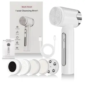 Portable Electric Silicone 6-In-1 Cleansing Brush, Pore Cleaning and Exfoliation, Sonic Cleanser, Ipx6 Waterproof, Rotating Sonic Brush