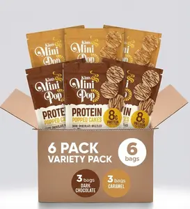 Kim’s Protein Mini Pop Variety Pack: Dark Chocolate & Salted Caramel Drizzled Cakes – 8g Plant-Based Protein, Gluten-Free, Guilt-Free Healthy Snack, 4 oz Bags (Pack of 6)