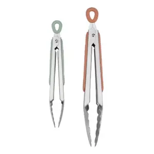 2pc Tong Set: Stainless Steel Kitchen Tongs with Locking Mechanism & Grip Handle, Dishwasher-Safe