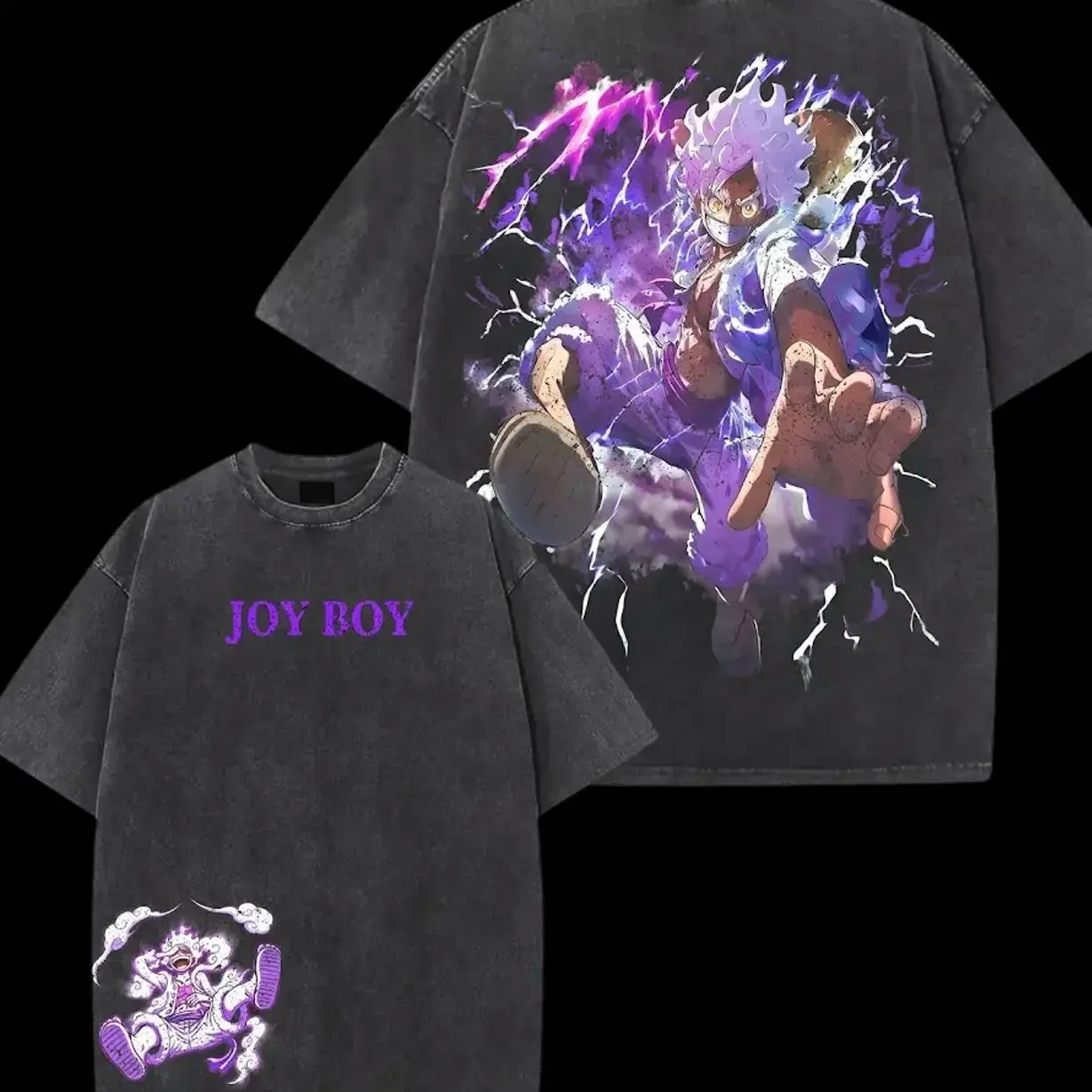 Jooy Boy Lufffy Awakening Mode Washed Tee, Sun God Nika Graphic Shirt For Anime Fans, Retro 90s Style, Pirate King Adventure | GN290126.R0459.ID01 D9O