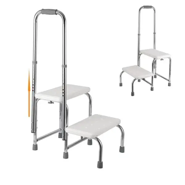 GARVEE Step Stool with Handle and Non Skid Rubber Platform,Lightweight and Sturdy Stool for Seniors,Adults and Children,Holds Up to 450 LB with Adjustable Height Handrail 8.5-16.5 in for Bedside