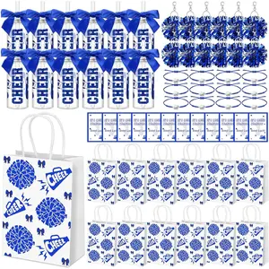 12 Set Cheerleader  Bulk for Team Incluede 12 Cheerleading Cups Bow Water Bottles Plastic Cheer Tumblers with Lid and Straw 12 Pom Pom  12 Cheer Bracelets 12 Bag 12 Card(Blue)