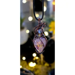 Waves Of Purple– Amethyst & Cubic Zirconia Copper Wire Pendant