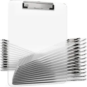 Pack of Transparent Plastic Clipboards in Bulk-Acrylic Clear Clipboards with Low Profile Metal Clip, 12.5 x 9 Inches Letter Size, for Classroom Use, with Hanging Hook, Holds 100 Sheets
