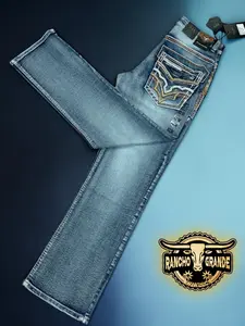 P-1460 M Blue  Men's Western Cowboy Jeans Straight Fit Boot Cut / Pantalon Vaquero para Hombre corte Bota