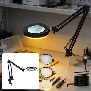 High Magnification Desktop Magnifying Glass Clip LED Light, 3 Color Modes, Adjustable Arm, 360° Rotatable Head, Metal Stand, Reading, Lighting, Toy Tool Magnifier