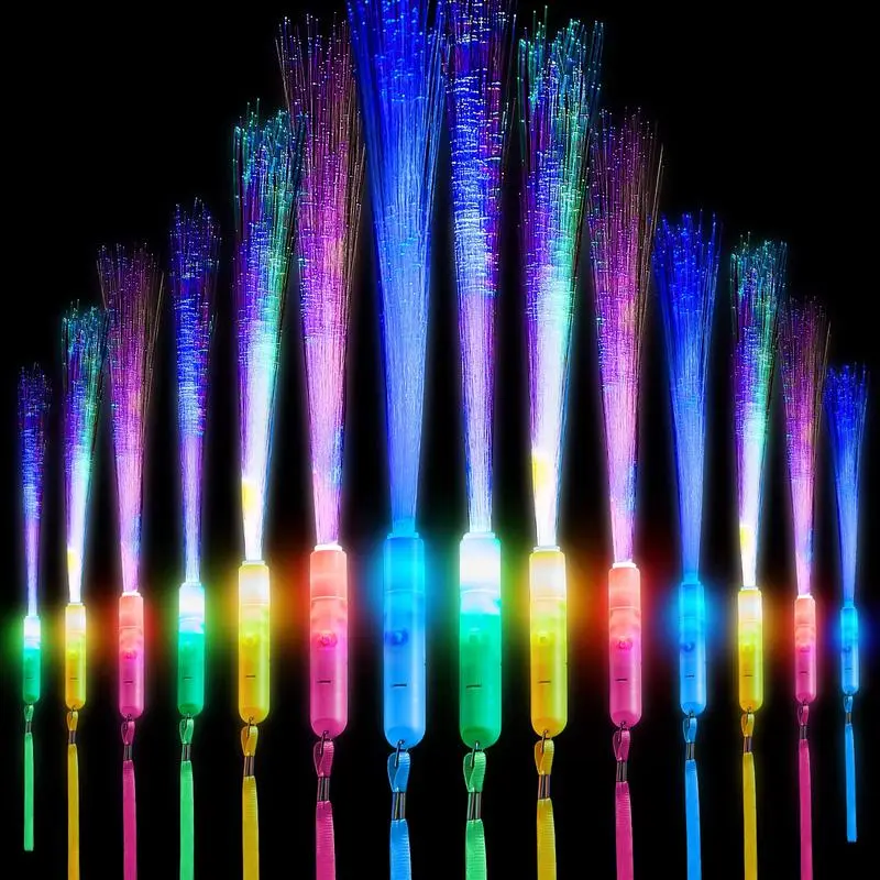 12 Pieces Colorful Fiber Optic Party Glow Sticks - Reusable glow-in-the-dark color changing glow sticks for raves, birthdays, concerts, weddings and graduations (Halloween Haunted House/Christmas Light Trail) GIFTS Lightweight Plastic