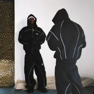 2025 Fashion Loose Sweatshirt and Sweatpants Hip Hop Street Style Unisex Zipper Hooded Jacket Set men's 90s suit knee patch velour tracksuit gold aviator sweatpants outfit track pants grey print design no boundary set big high-waisted butt-lifting legging