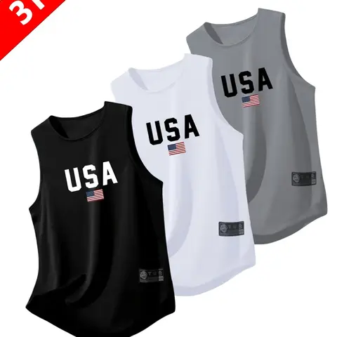 Men's Quick-Dry Moisture-Wicking Breathable Tank Top, Fitness Workout Gym Sleeveless Shirt with USA Letter Print, Casual Sports Vest for Running and Training, Available in Multiple Colors, Workout Clothing