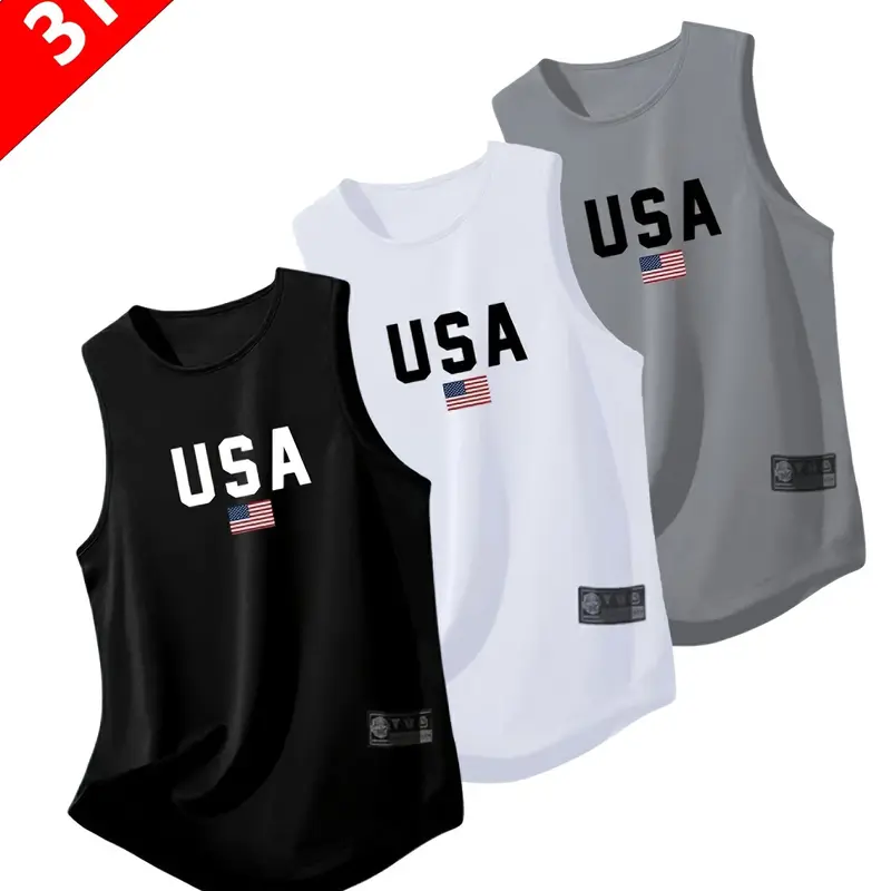 Men's Quick-Dry Moisture-Wicking Breathable Tank Top, Fitness Workout Gym Sleeveless Shirt with USA Letter Print, Casual Sports Vest for Running and Training, Available in Multiple Colors, Workout Clothing
