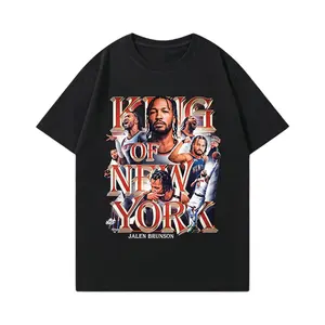 Retro "Jalen Brunson King of New York" pattern T-shirt for Knicks basketball, retro cotton oversized men's and women's fan T-shirts