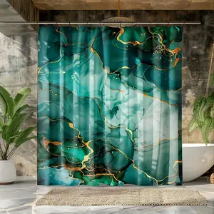 1pc  Luxury Green Marble Shower Curtain with Golden Veins -  Machine Washable Bath Curtain for Modern Bathrooms, Artistic Design with Intricate Swirling Patterns, Durable Polyester Material, Elegant Bathroom Partition Curtain for Indoor Home Improvement