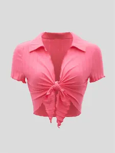 Women's Plain Curved Hem Open Front Crop Cardigan, Casual Short Sleeve Tie Waist Knit Cardigan for Summer, Fashion Women's Knitwear for Daily Wear, Tops, Knitted Tops