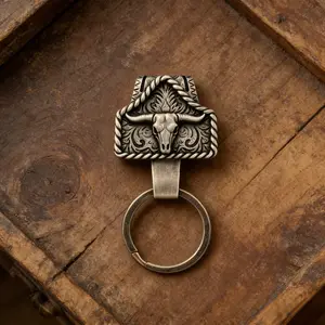 Handmade Western Cow Tag Keychain Holder, Upgraded Large Copper Belt Key Holder, Texas-Inspired Keychain for Men, Bags, Keys & Gifts