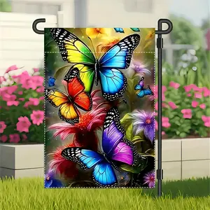 [Vibrant Butterfly Garden Flag] Vibrant Butterfly & Floral Garden Flag - Double-Sided Polyester, Rustic Farmhouse Style, 12x18inch - Ideal for Spring & Summer Outdoor Decor, No Flagpole