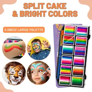 12-color color-block watercolor oil paints; rich, vibrant colors that are safe, non-toxic, and non-irritating. Cleans off quickly with water and leaves no residue. Suitable for face and body painting on various skin types. Provides even coverage and stron