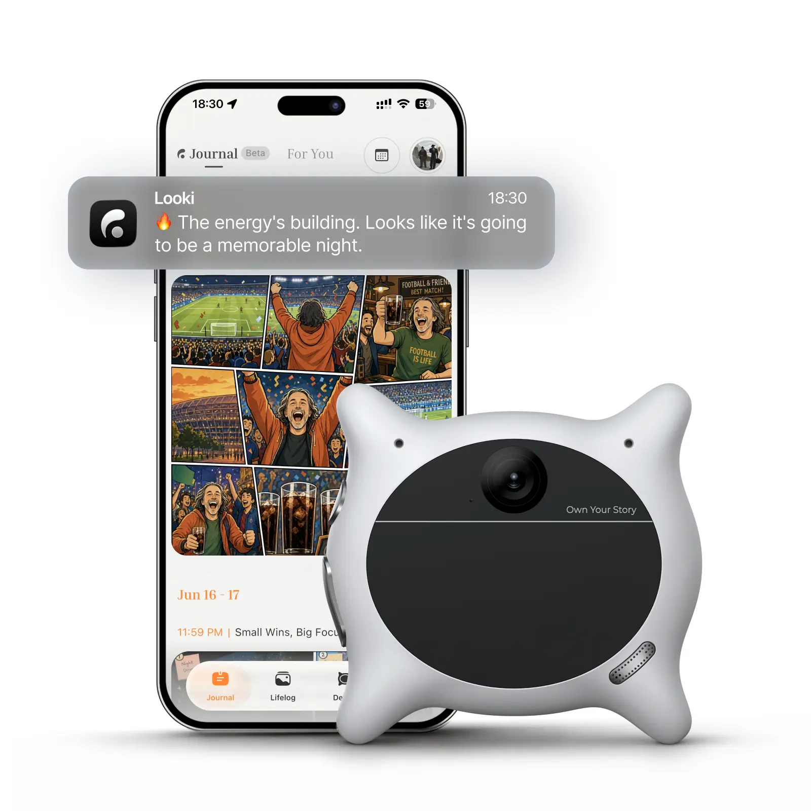 Looki L1 AI Multimodal Wearable for Life, 32g Lightweight Hands-Free Action Lifelogging Device with 1080P Video, 3 Mics, AI Vlogs & Comics, Proactive Intelligence, 32GB Privacy-First Storage （White）
