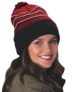 COUVER Winter Soft Unisex Cuff Pom Pom Multi Color Stripe Knit Beanie Hat