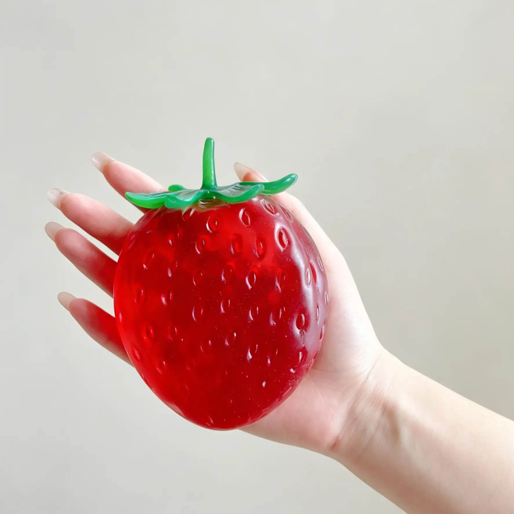 Glossy Strawberry Squishies - Realistic-Shape No-Rebound Moldable Fruit Stress Ball, Crisp ASMR Sensory Fidget Toy, Cute Anxiety Relief Desk Ornament, Portable Party Favor for Kids