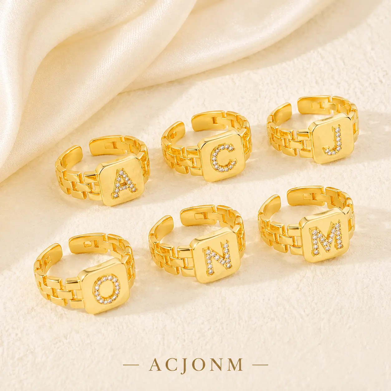 Initial Ring Adjustable Gold Plated Letter Ring