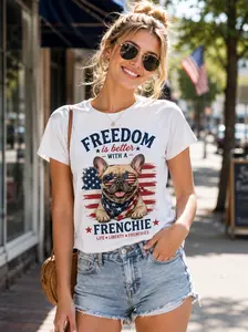 Independence Day Frenchie T-Shirt, 4th July T-Shirt, Both for Female and Male, French Bulldog T-Shirt, Funny T-Shirt, Gift T-Shirt for Dog Lover, Freedom Legendss, USA 250th Anniversar