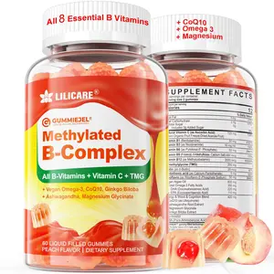 Super Vitamin B Complex Gummies for Women & Men, Methylated w/Omega 3, Magnesium, CoQ10, Ashwagandha,Vitamin C, TMG -All B Vitamins- B1,B2,B3,B5,B6,B7,B9 Methylfolate, B12, Inositol,PABA, Sugar Free
