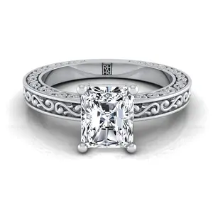 The Veronica Solitaire Engagement Ring Setting for Radiant Diamonds in Platinum